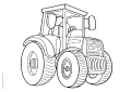 En traktor med stora hjul, utan förare