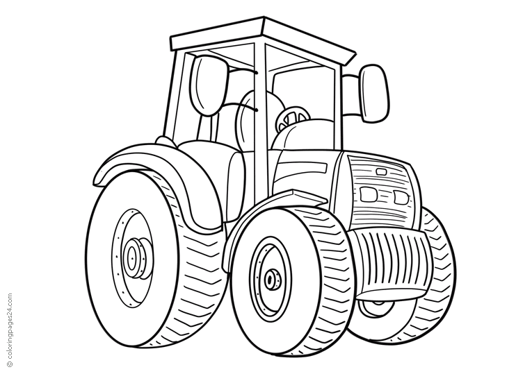 En traktor med stora hjul, utan förare